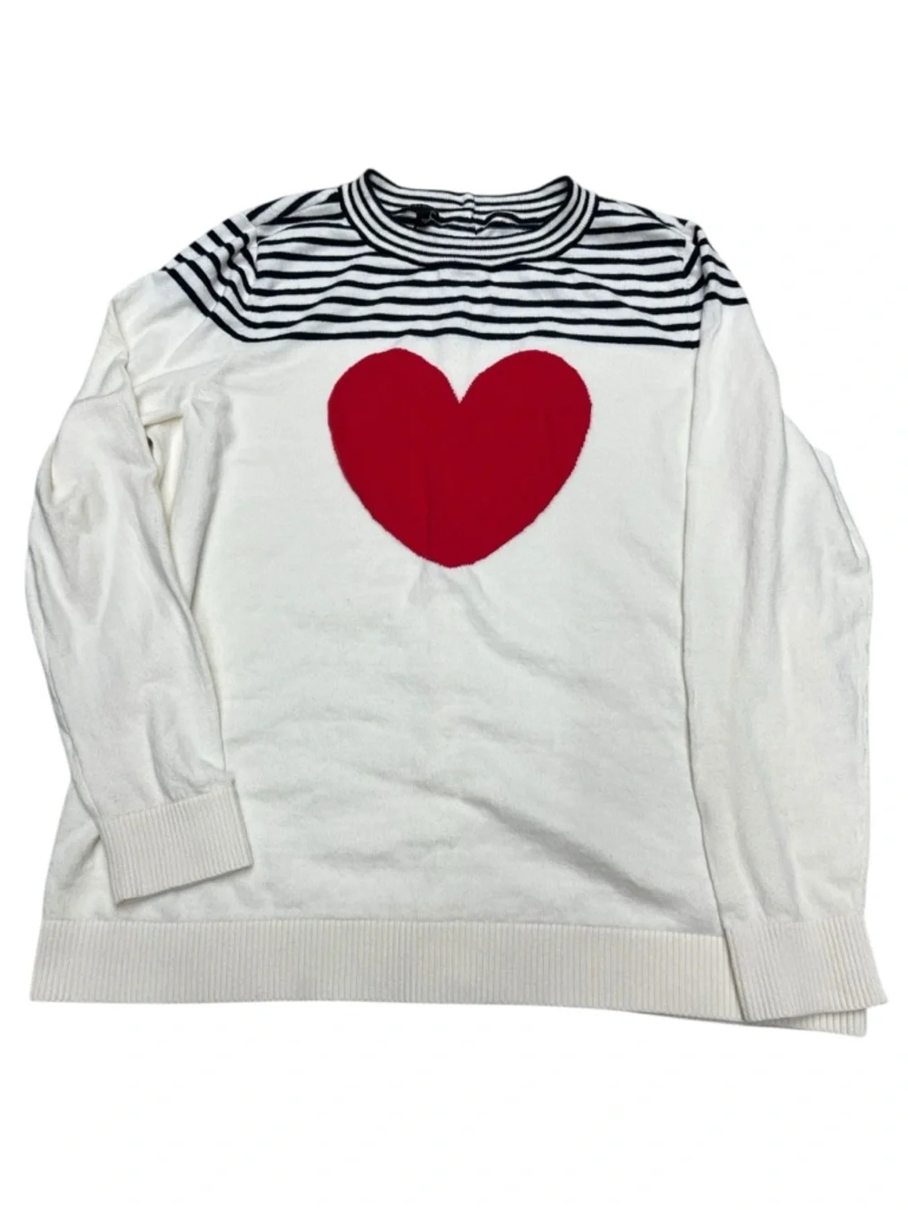 Talbots Cream Sweater with Red Heart and Navy Stripes - Picture 1 of 9